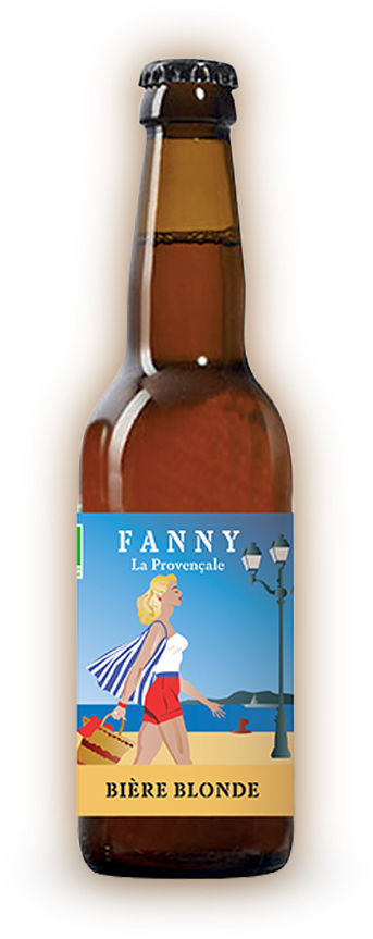 Bière blonde bio FANNY La Provençale – brassée avec savoir-faire artisanal en Provence. Bouteille de bière blonde bio FANNY La Provençale, brassée artisanalement en Provence, au goût léger et désaltérant.
